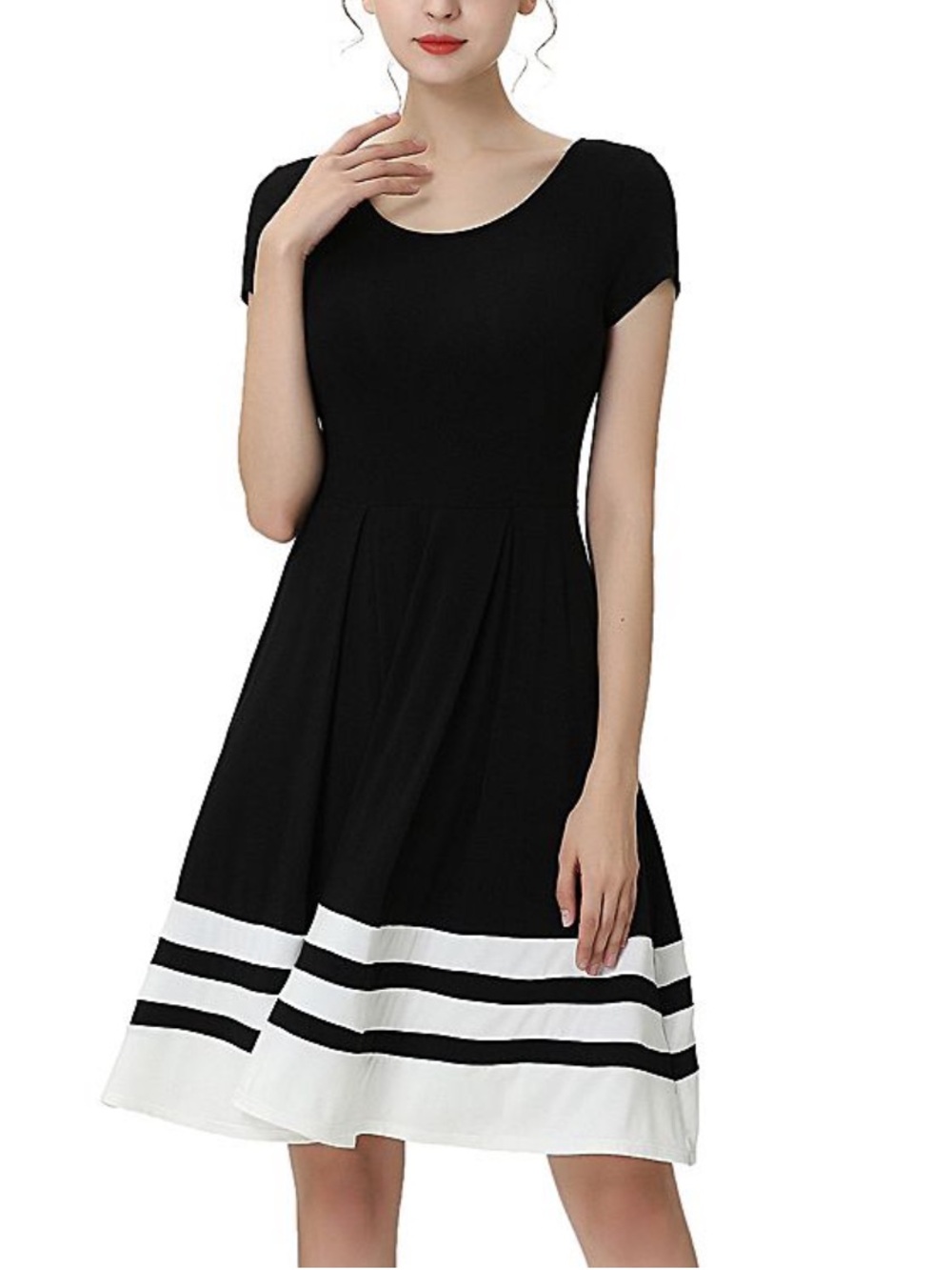 Kimi and Kai Black Midi Dress with White Striped Hem